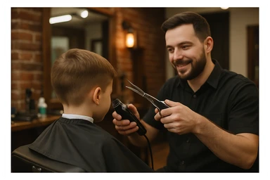 Sartaroshxonada soch olayotgan o'mirin yoshli bola yuzi ko'rinmasin sticker