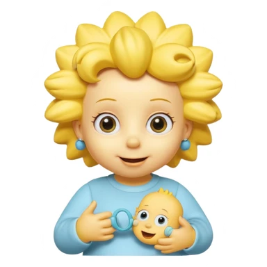A 3D cartoon baby character fully yellow skin, styled like Maggie Simpson, with pacifier, big eyes, smooth shading, Memoji-style rendering, consistent with other yellow Simpsons characters. sticker