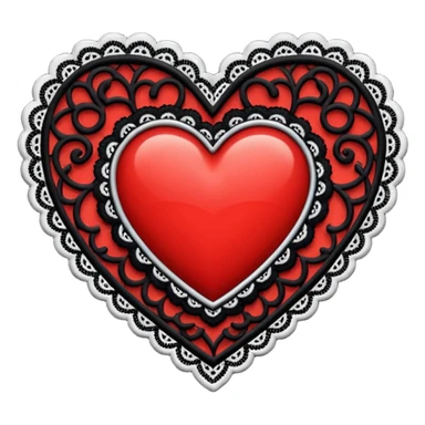 red and black heart with white lace sticker