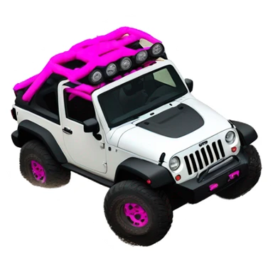 white jeep wrangler lifted on mud tires with hot pink door handles  sticker