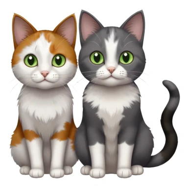 3 different coloured small cats including a dark grey and white, and a patchy calico with hazel eyes and a completely solid dark grey with green eyes and only white paws sticker