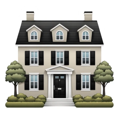 greige colonial house with black shutters and black front door sticker