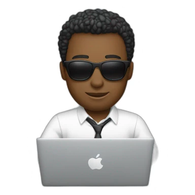 a white man with sunglasses typing in macbook pro 14 inch sticker