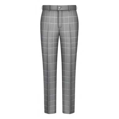only the garment, gray dress pants with white grid pattern, plaid check pattern, formal trousers with cuffed hem, isolated item on white background, no model, no person sticker
