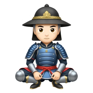asian white skin Samurais in Hat, Samurai kneeling  sticker