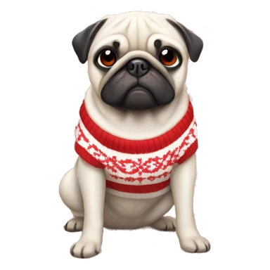 full white pug wearing a red and white checkered sweater sticker