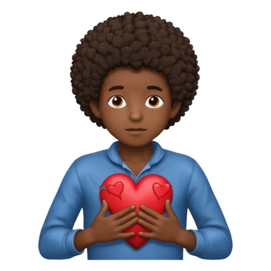 I want a black boy with chocolate skin and a small messy afro holding a heart close to his chest with his hands over the heart as if to present it to someone he loves. sticker