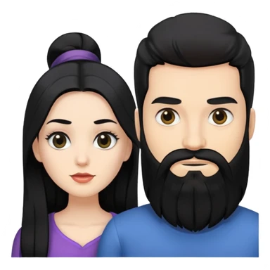 couple of newlyweds, white skin man with black hair and black beard; white skin woman with long black hair and black eyes sticker