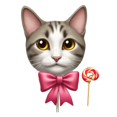cat wearing a bow eating a lollipop sticker