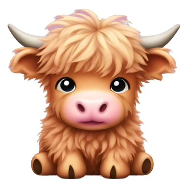 Cute Fluffy pink Highland cow baby sitting sticker