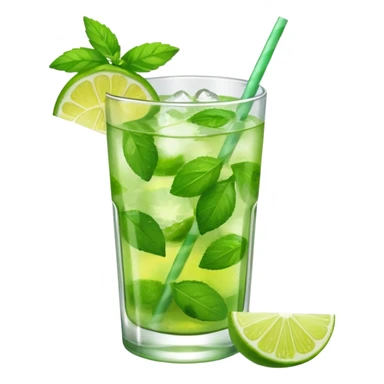 Make a mojito in she style of an emoji in a small glas with only one lime on top and one lime in the glas, not too much mint sticker