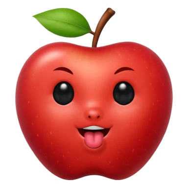 Create an emoji of a red apple with black eyes and a black line for a mouth with its tongue barely sticking out sticker