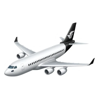 A commercial airplane that is black and white sticker