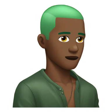 frank ocean, no shirt, green hair buzz cut, hand covering face sticker