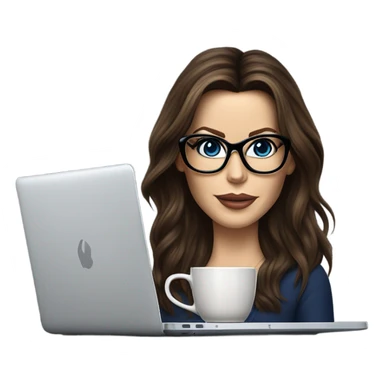 Hyper Realistic Kate Beckinsale dark blue eyes wearing glasses drinking coffee at a laptop  sticker