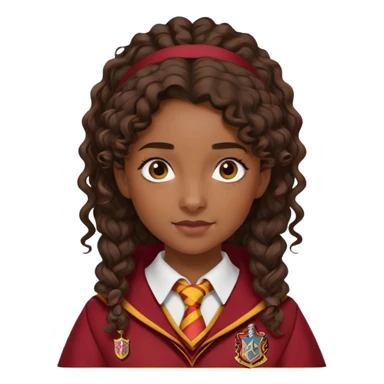 Alicia Spinnet in harry potter, wear hogwarts gryfindor uniform, long, dark, curly or wavy, ponytail hair, dark skin sticker