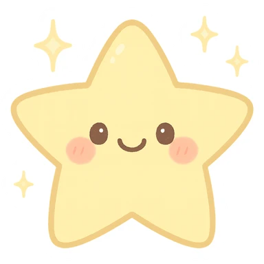 cute smiling star with rosy cheeks and sparkles, pastel yellow, kawaii style sticker