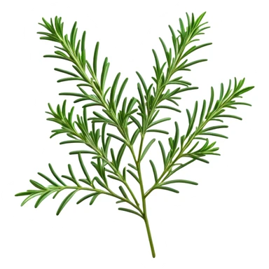 Cinematic Realistic Rosemary Emoji, Fragrant and fresh, with slender green stems covered in needle-like leaves, which release a distinctive herbal scent. The plant seems to exude energy, with soft sprigs of leaves stretching upwards. Soft glowing outline, capturing the essence of earthy healing and aromatic delight in a sprig of rosemary! sticker
