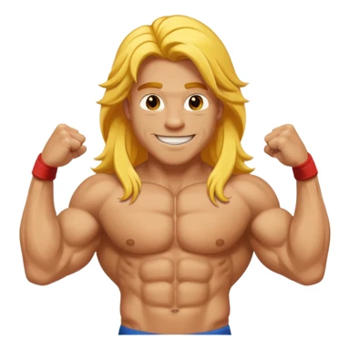 muscled happy guy flexing, long yellow hair sticker