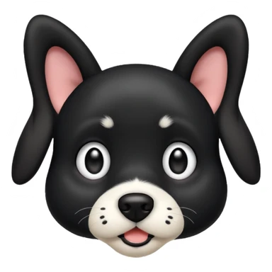 A black not hairy dog with its ears up with a bit of white on its face ￼￼ sticker