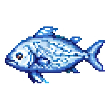 pixel art hamsi anchovy fish, small and retro, blue and silver colors sticker