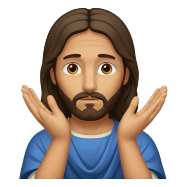 my workmate accidentally misspelled "Jesus christ" as "Jesbus christ", make an emoji of jesus with his hands on his face looking like hes ironically in pain sticker
