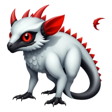 a translucent white with black belly and red eyes exotic edgy vernid-fionbri-creature full body sticker