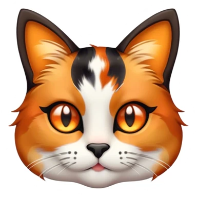 Cinematic Cute Calico Cat Portrait Emoji, Head tilted playfully with sparkling, inquisitive eyes and a charming patchwork fur of orange, black, and white, simplified yet irresistibly adorable, highly detailed, glowing with a warm, inviting glow, high shine, bubbly and affectionate, styled with a touch of whimsical feline charm, soft glowing outline, capturing the essence of a delightfully cute calico cat that looks as if it could prance off the screen into your heart! sticker