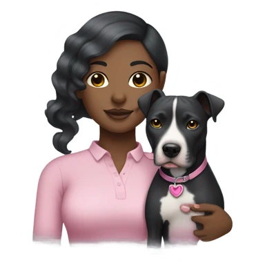 Black lady with black hair hugging all grey pitbull with pink collar sticker