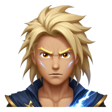 storm rider portrait, head and shoulders only, wind-swept hair, crackling lightning aura, storm clouds swirling behind, intense glowing eyes, epic fantasy vibe, 3D cartoon, mobile game icon style, clean background, no text, no watermark
 sticker