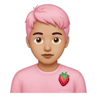 pastel pink shirt with embroidered strawberry sticker