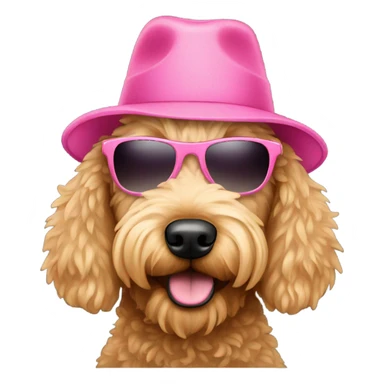 Golden doodle wearing a pink hat with shades sticker
