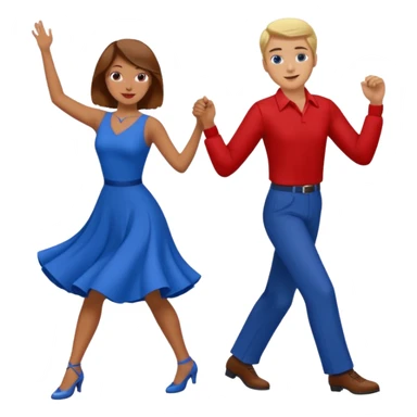 Two people. Man  wearing all red  with brown hair. Women iall blue with blond hair. Swing Dancing.  sticker