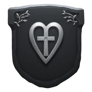 a black tombstone with the inscriptions in silver RIP and a silver heart in the center sticker