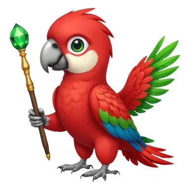 A red parrot with a magic wand sticker