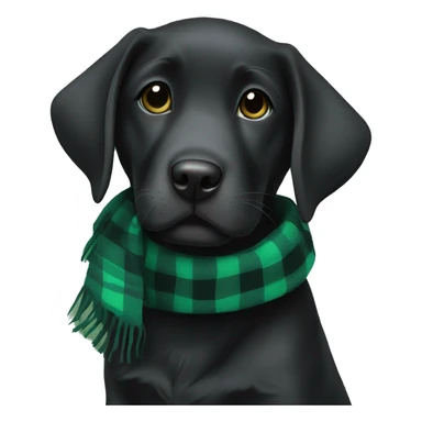 black lab puppy wearing a green plaid scarf sticker