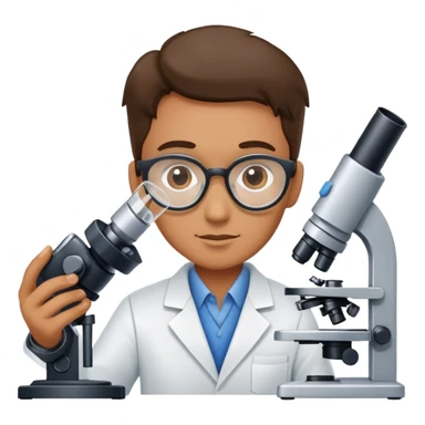 material scientist examining a sample with a microscope sticker