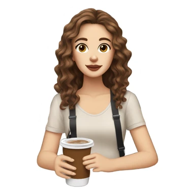 Full body aesthetic white girl with brown wavy hair and brown eyes sipping an iced americano in a cute coffee shop  sticker