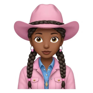 Black hair and skin cowgirl with two braids and soft pink hat and jacket sticker
