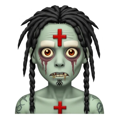 Zombie with black dreads with chinky eyes and a cross tattoo on right cheek sticker