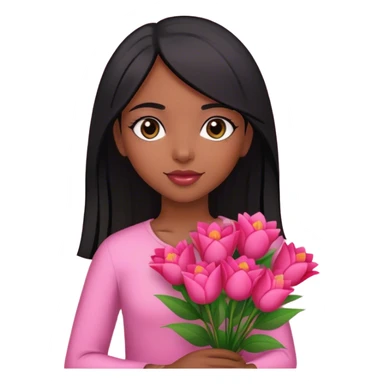 Brazilian girl straight hair with pink and red bouquet of flowers sticker