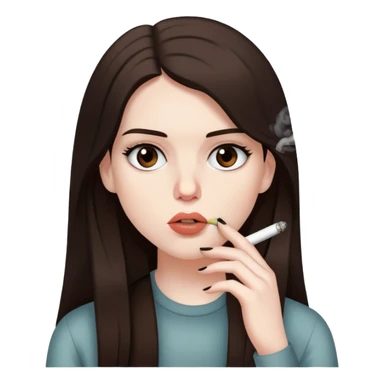 girl with long darke brown hair brown eyes and pale skin smoking listening to Kanye west sticker