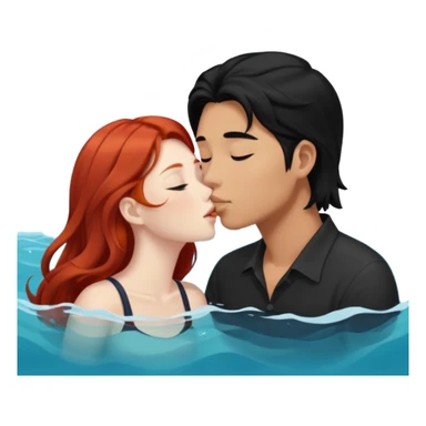 long black haired asian guy kiss redhead girl in ocean sticker