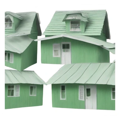 Small pink shack green shutters white roof sticker