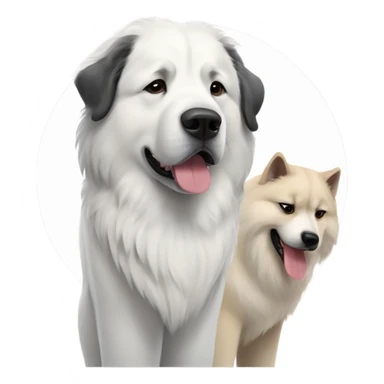 Great Pyrenees and big dark Akita standing next to each other sticker