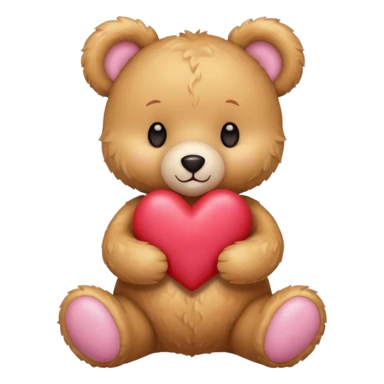 honey colored teddy bear with pastel pink bow holding a heart sticker