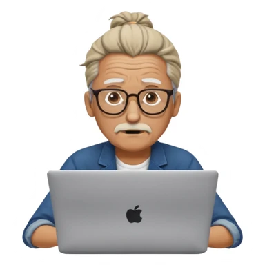 confused old man with a man bun, on a laptop sticker