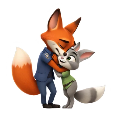 Nick Wilde the orange fox from Zootopia and Judy Hopps the grey bunny from Zootopia hugging each other sticker