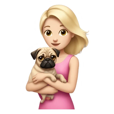 Blonde girl in a pink dress holding a pug sticker