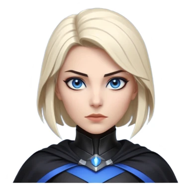 dark sci-fi villain female portrait, head and shoulders only, black armor, cape collar, intense eyes, sharp confident expression, subtle futuristic makeup, dramatic lighting, 3D cartoon, mobile game icon style, clean background, no text, no watermark
 sticker